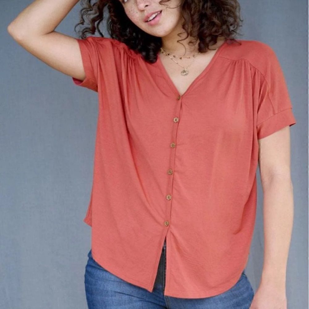 Matilda Jane MJC Becca Womens Button-Tie Front Top Short Sleeve sz S Small MJ
